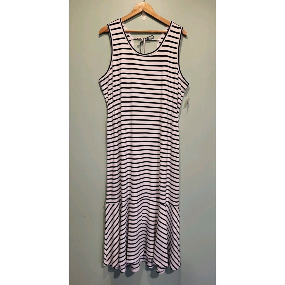 New Black White Stripe Sleeveless Stretchy Comfort Maxi Dress Sunday Sz 2X